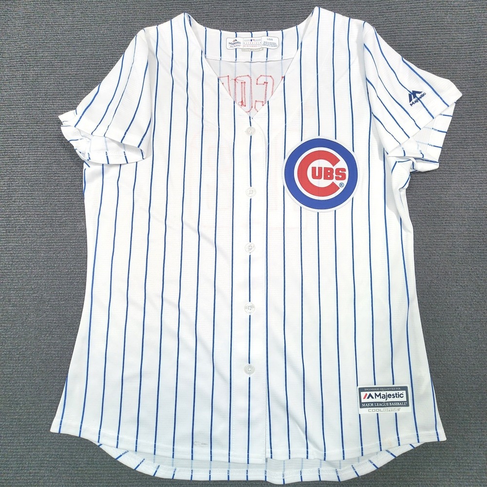 Chicago Cubs Majestic Baseball Jersey #19 Jacobs Women Large Pinstripe Cool Base